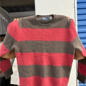 Polo Ralph Lauren Red and Brown Striped Crewneck Sweater